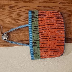 Orange, green and turquoise beaded handbag,  no missing beads anywhere.